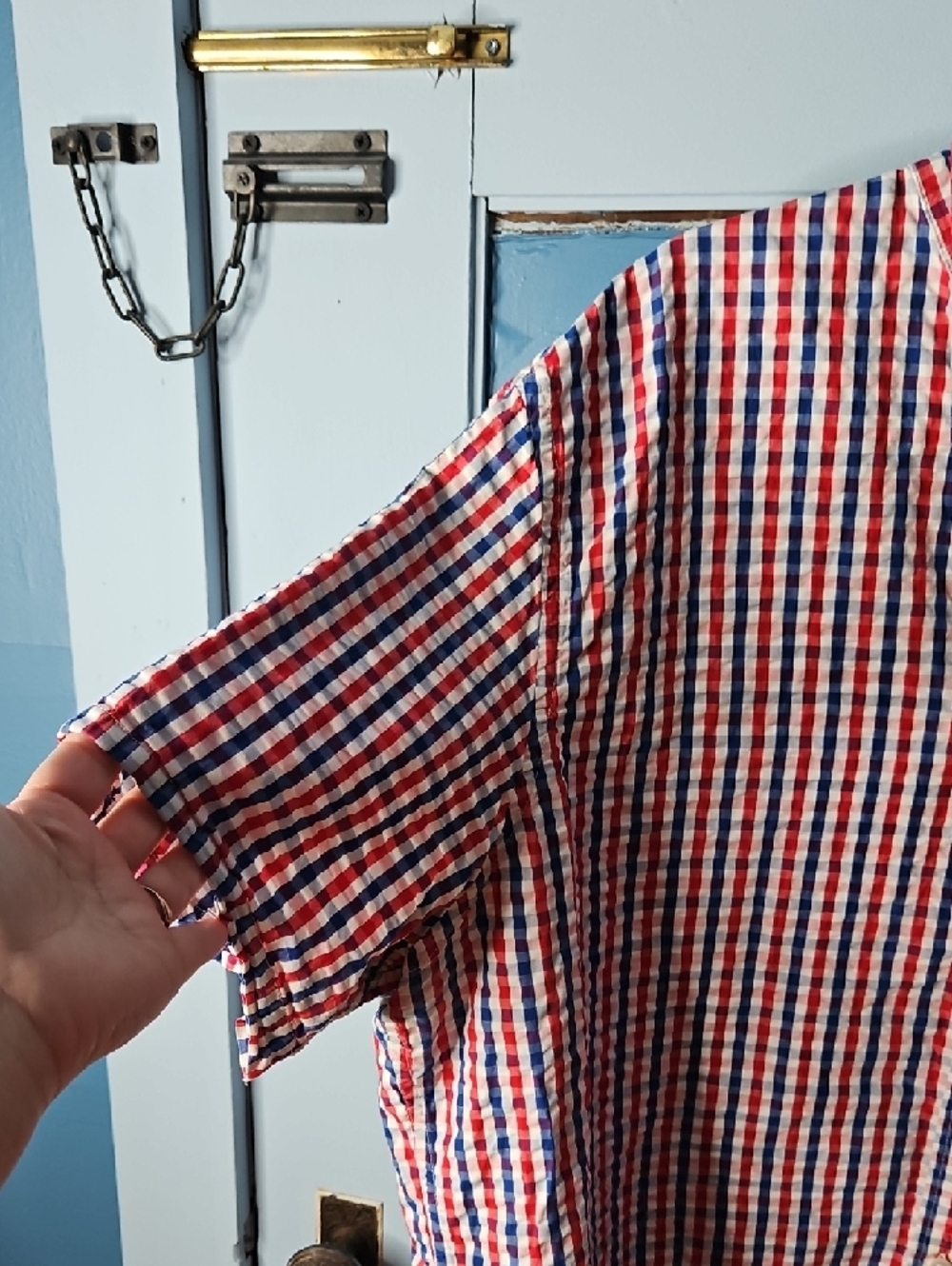 Lands' End Lightweight Red & Blue Check Short-Sleeve Button-Up Shirt XXL - Picture 4 of 8